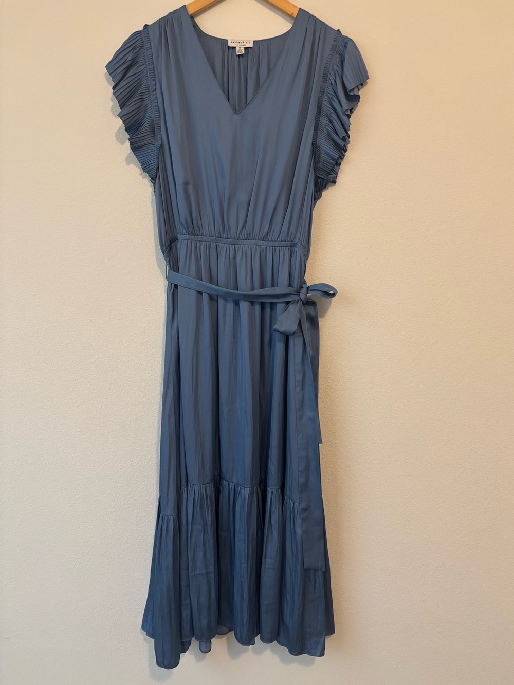 Current Air Blue Pleated Sleeve Tiered Midi Dress — Size M
